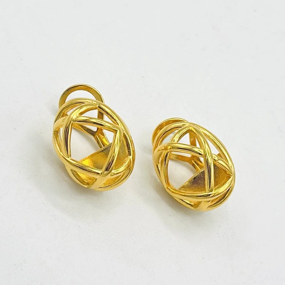Vintage Joan Rivers Caged Dome Gold Earrings Signed Post Stud Clip On